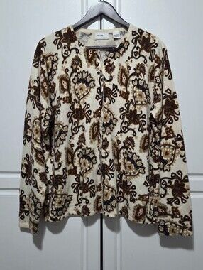 Vtg Parisian Works Womens Brown Cream Floral Paisley Boho Chic Button Cardigan L